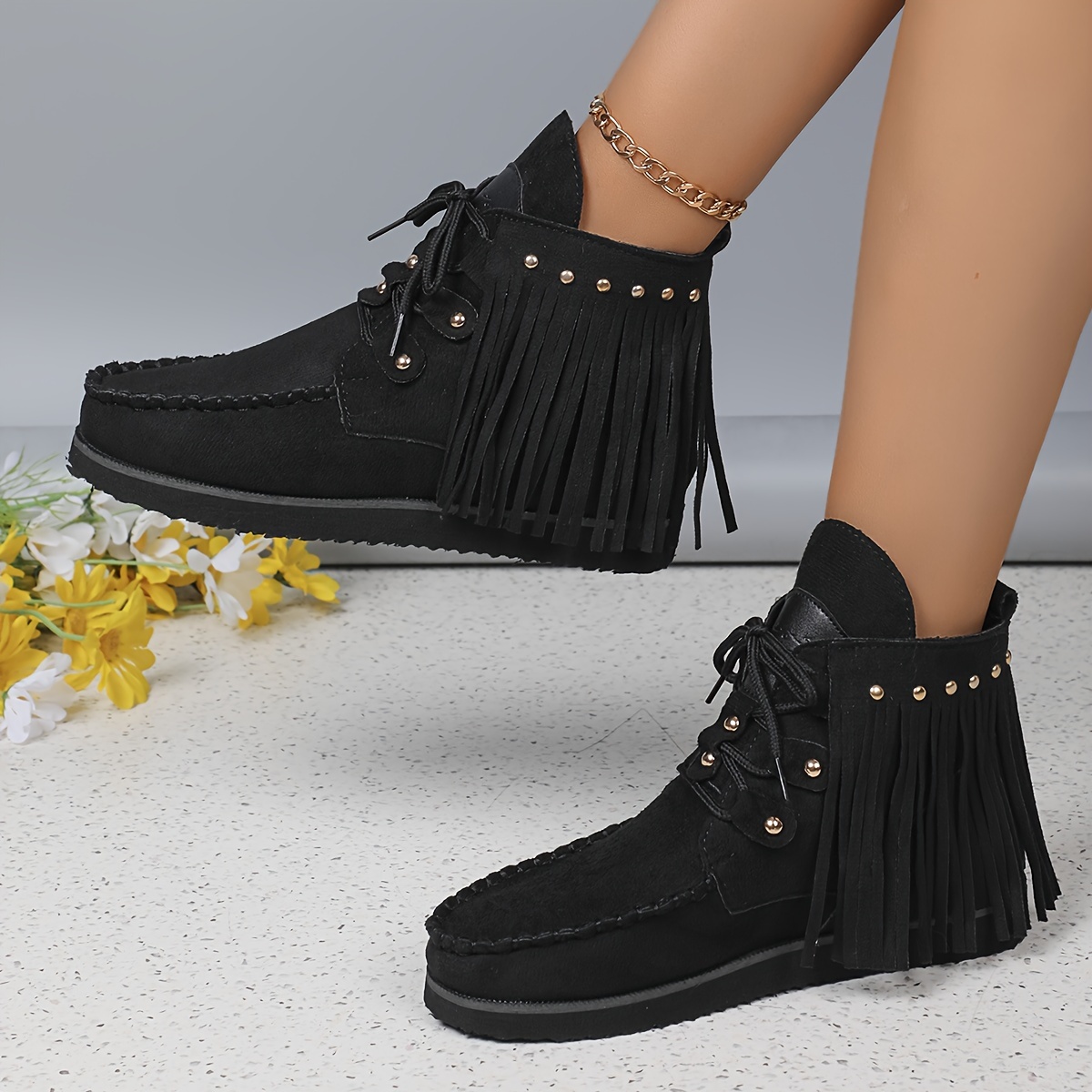 【COLOR iN ID】Tassel studded boots women' color stylish boots tassel studded platform - Temu