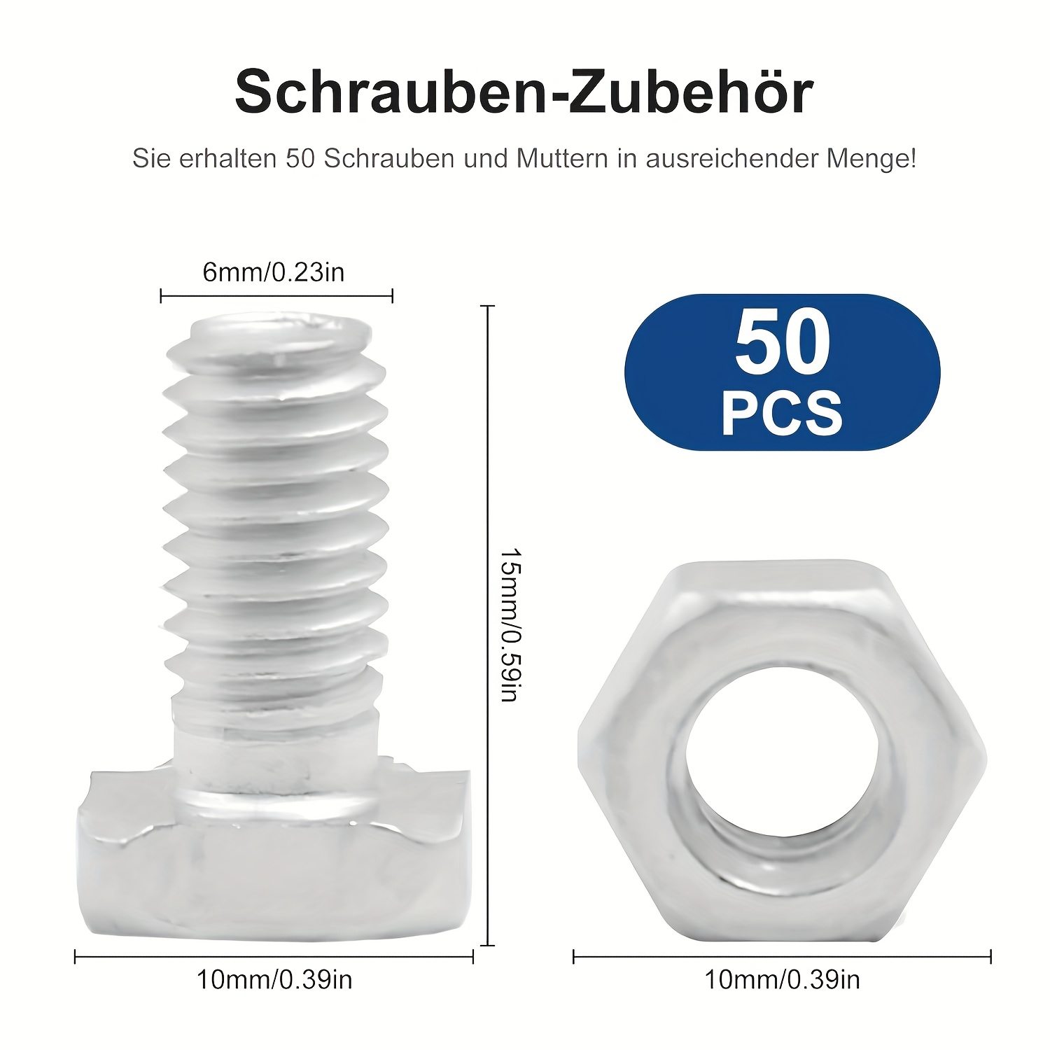 E-shop Packung mit 50 M6 Gewindeschrauben für Gewächshäuser, Aluminium-Gewächshausschrauben mit Muttern – Werkzeuge zur Reparatur von Möbeln und