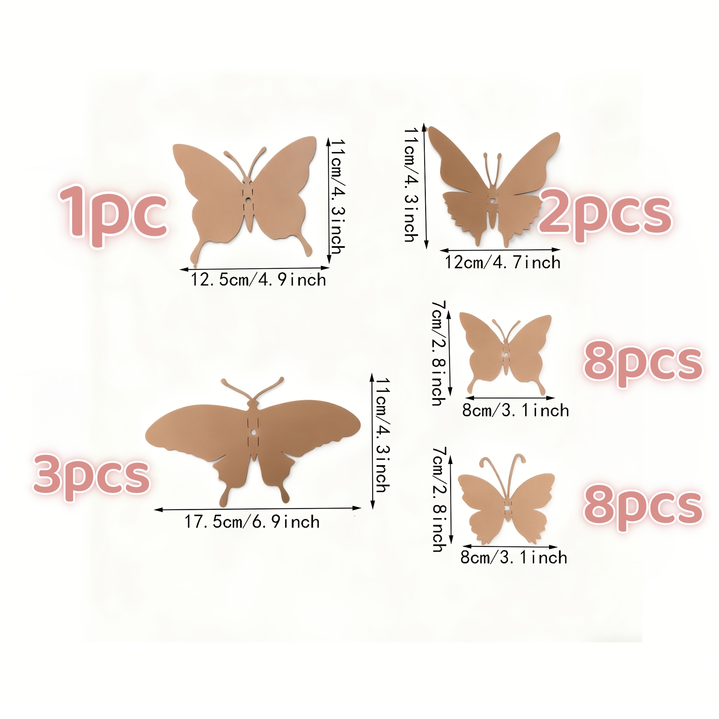 TEMU [2.5d] 22pcs Metal Wall Plaque Set, Natural Rust-colored Artistic Wings, Elegant Three-dimensional Design. Windproof And Weather-resistant
