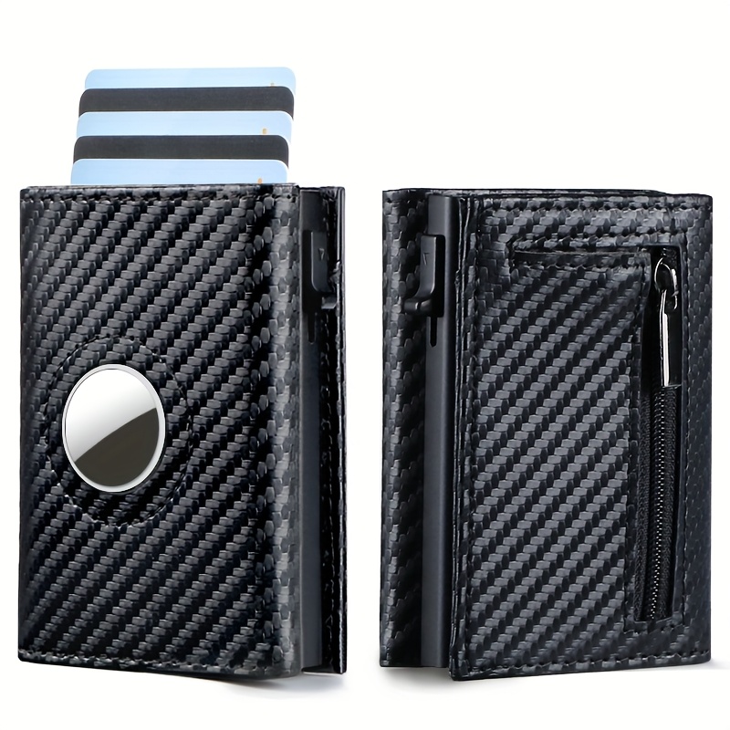 

Men's Pop Up Wallet: Airtag Holder, Premium Genuine Leather, Rfid Blocking, , Carbon Fiber Design, 9-14 Card Capacity, Id Window, Cash Slot