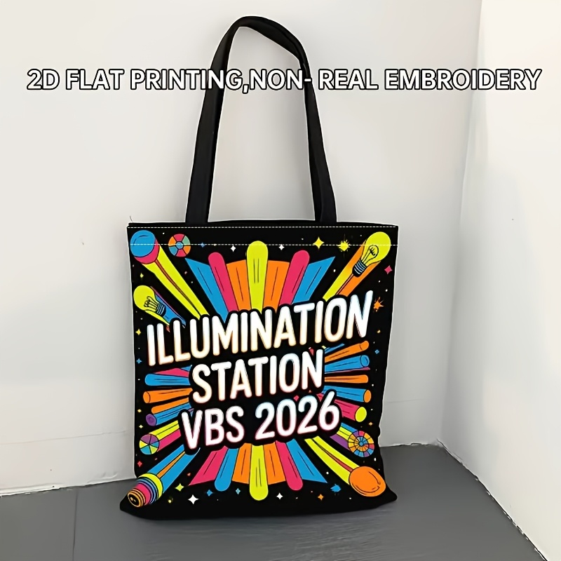 TEMU 1pc 2d Printed Canvas Bag, 2026 Vbs Themed Canvas Backpack - With Practical Pockets, Machine Washable, Adjustable Shoulder Straps, Suitable For