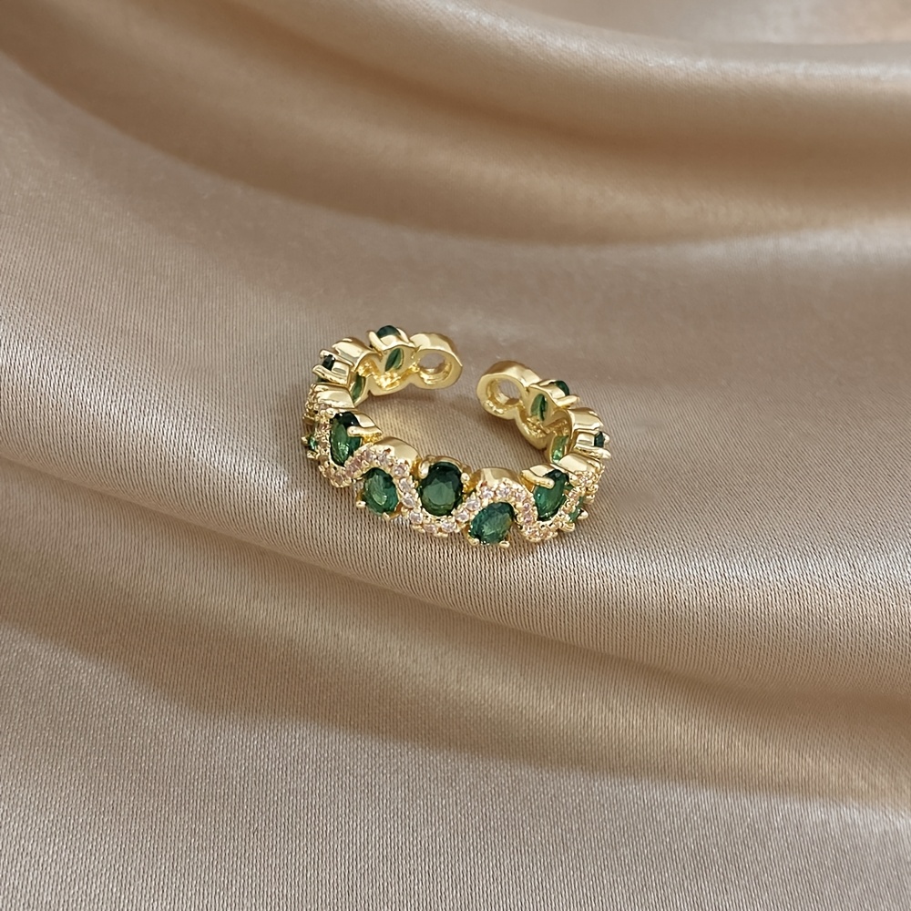 TEMU 1pc Anello Nuovo con Stampa Leopardata Verde per , Rivestito in Oro 18K - Anello in Metallo Rivestito, Lussuoso Anello Impilabile con Zirconi