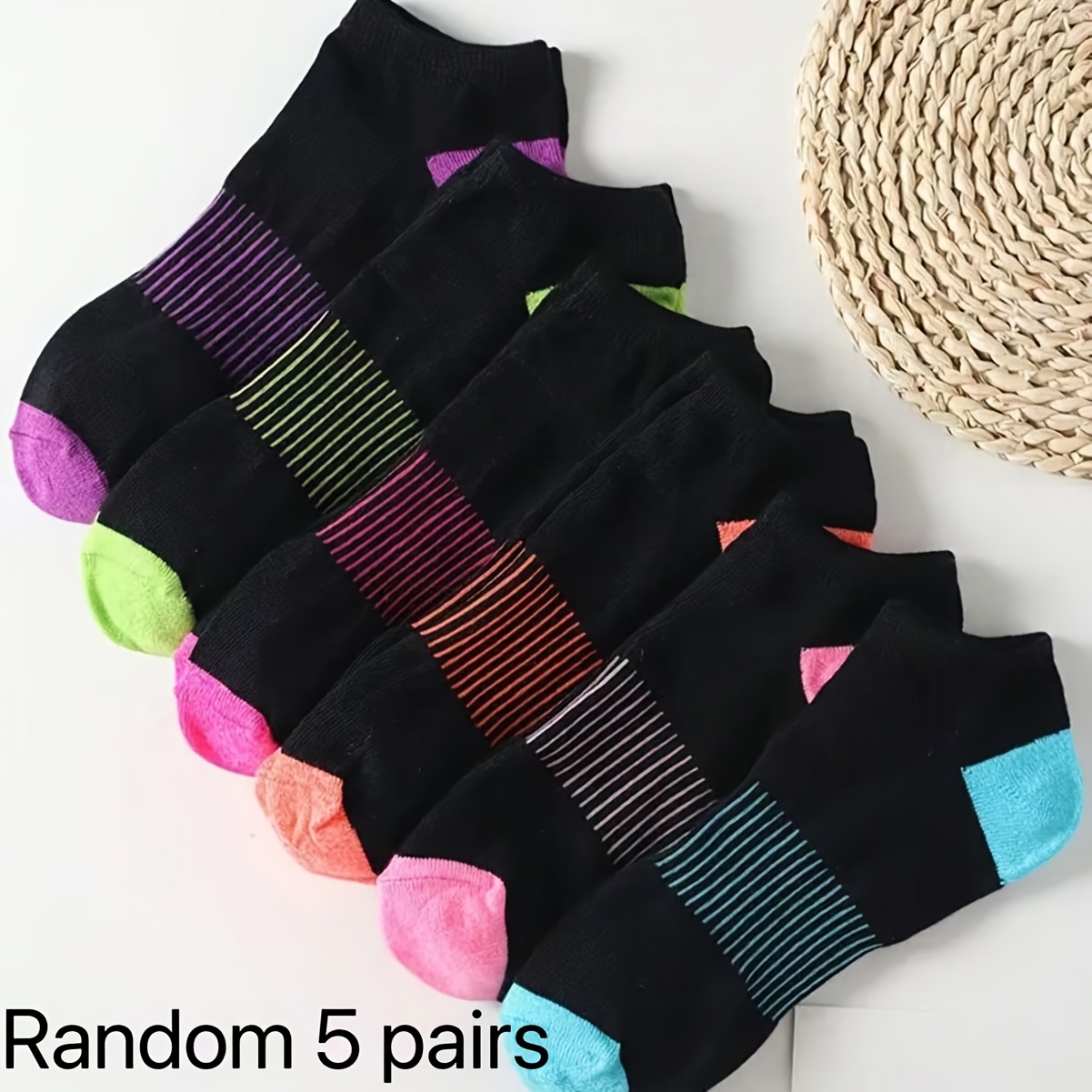 TEMU [ Style] Random 5 Pairs - Cross-border Mixed Colors Anti-odor Sweat-absorbing Socks, Spring Summer Couple Sports Socks, Easy Creative Versatile