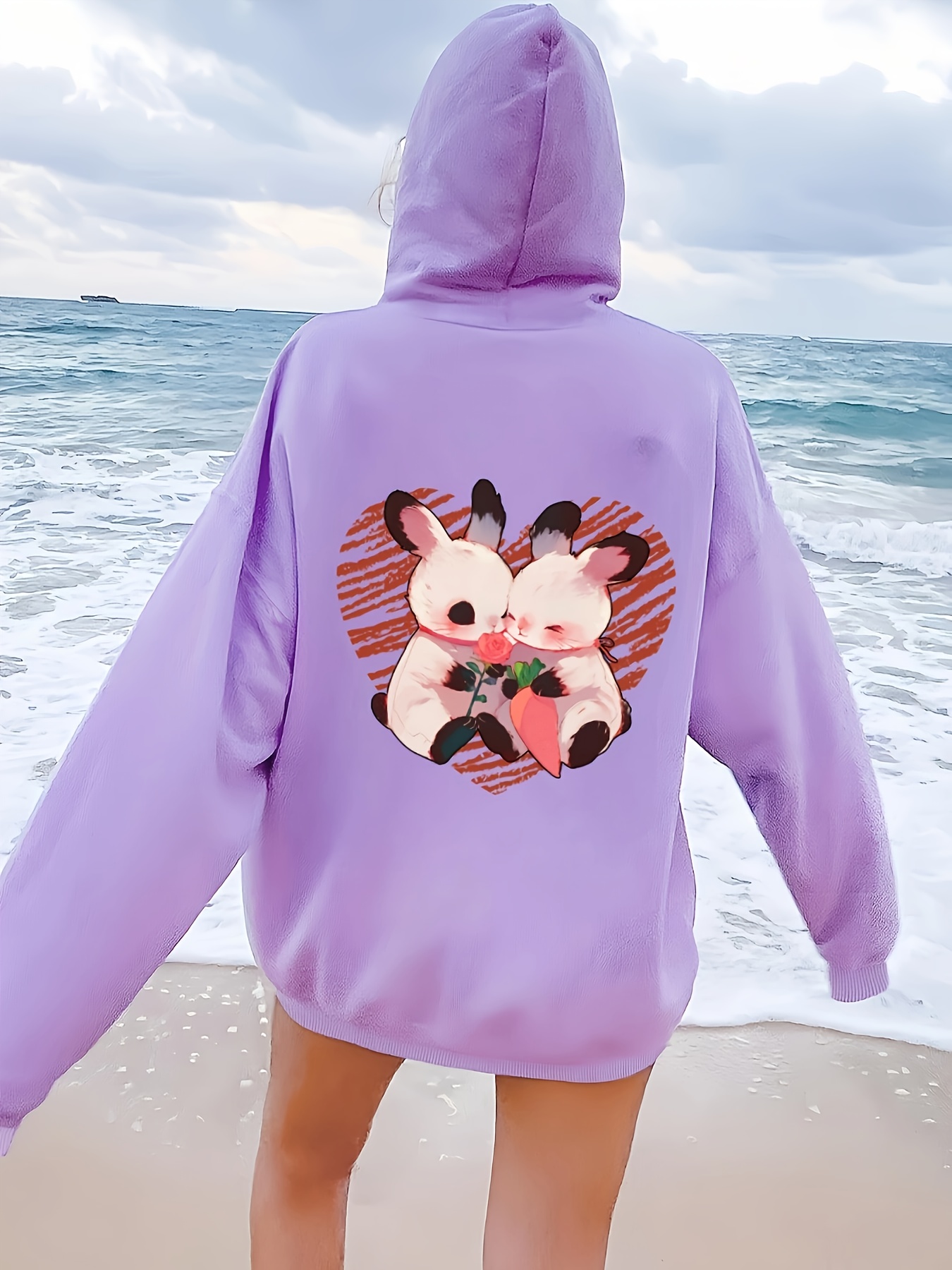 women's cute heart hoodie soft pink polyester Temu Ireland