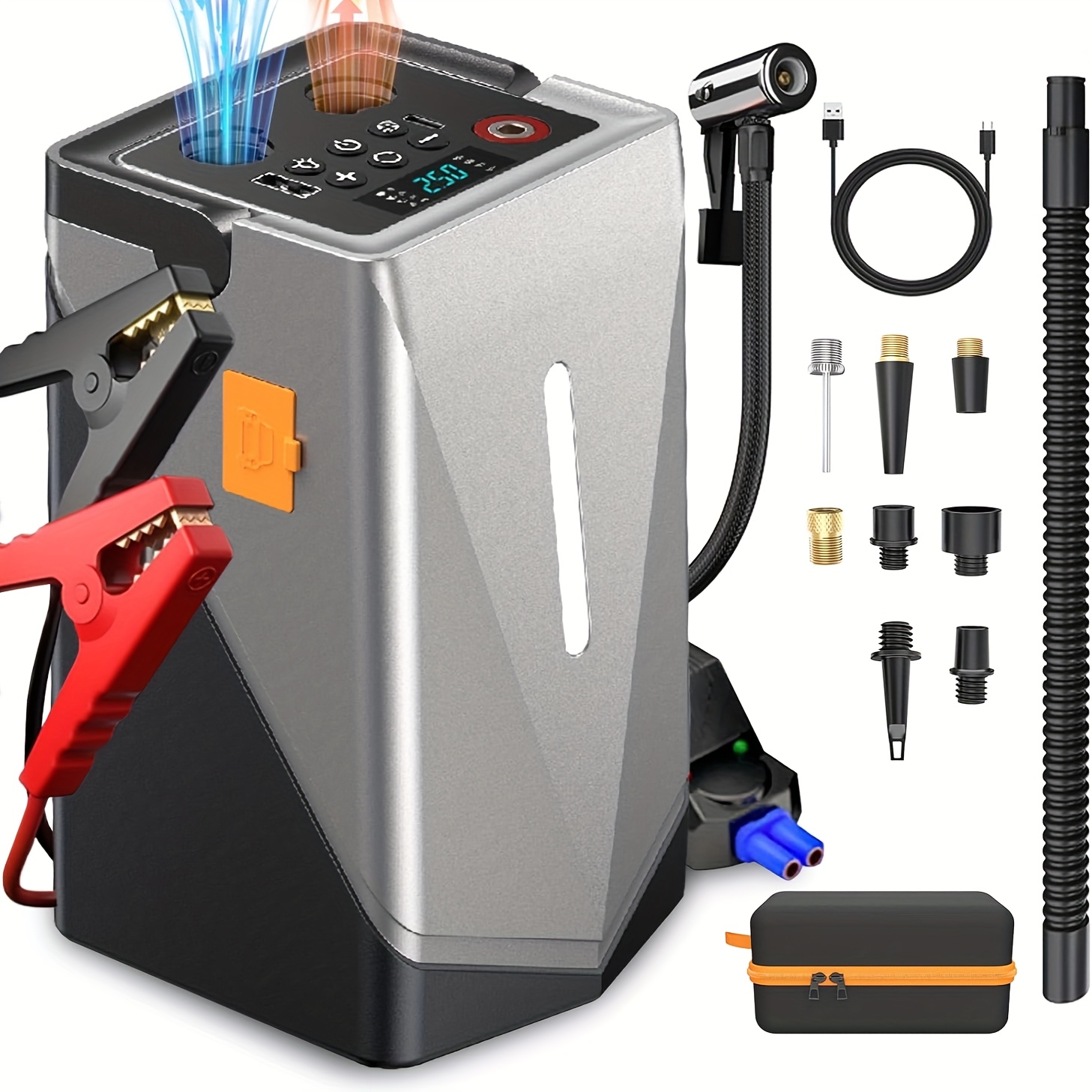 TEMU Jump Starter With Air Compressor, 5in 1 Function Jump Box 25000mah 150psi Pack With Digital Tire Inflator, Car Battery Charger Portable For 10.