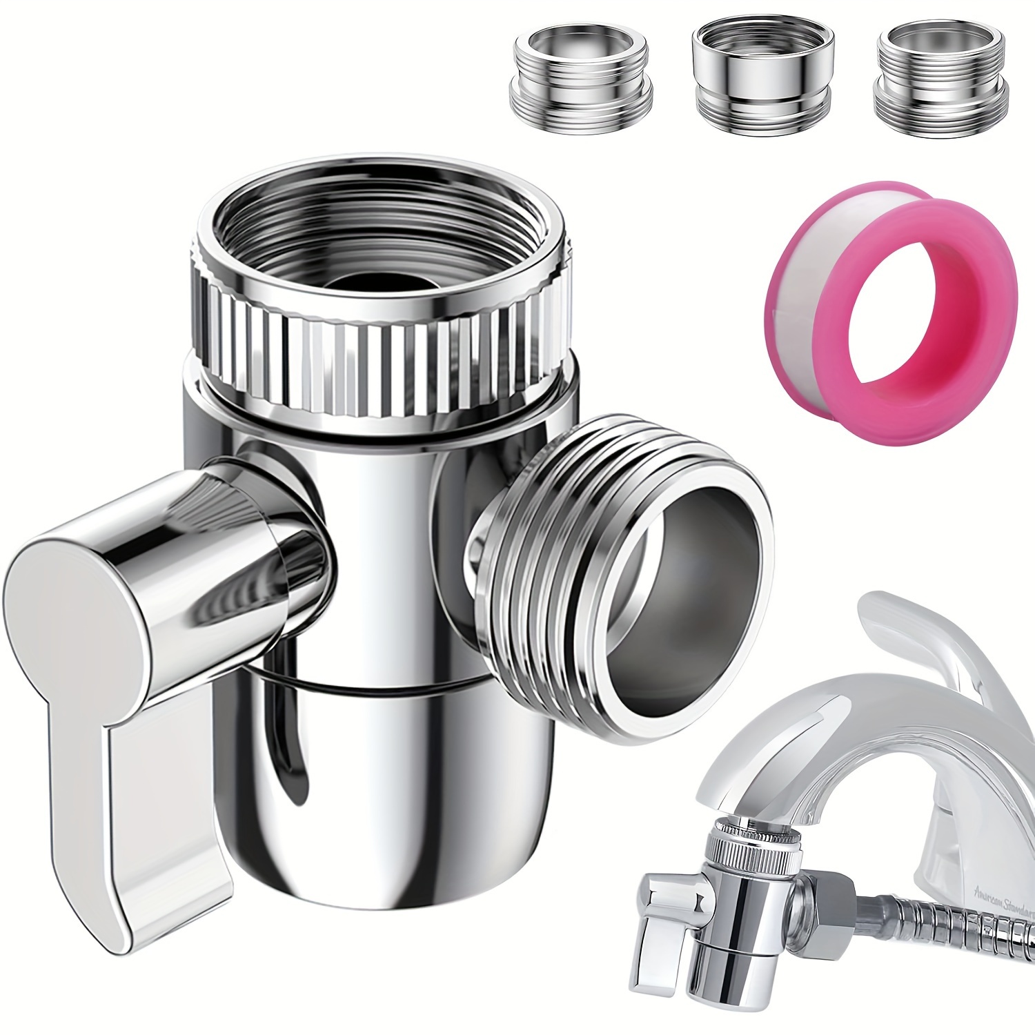 Image of Diverter Valve With Aerator, 3-way Diverter Valve For Handheld Shower, Sink Splitter For Kitchen And Bathroom, With M22/m24/g1/2” Adapters