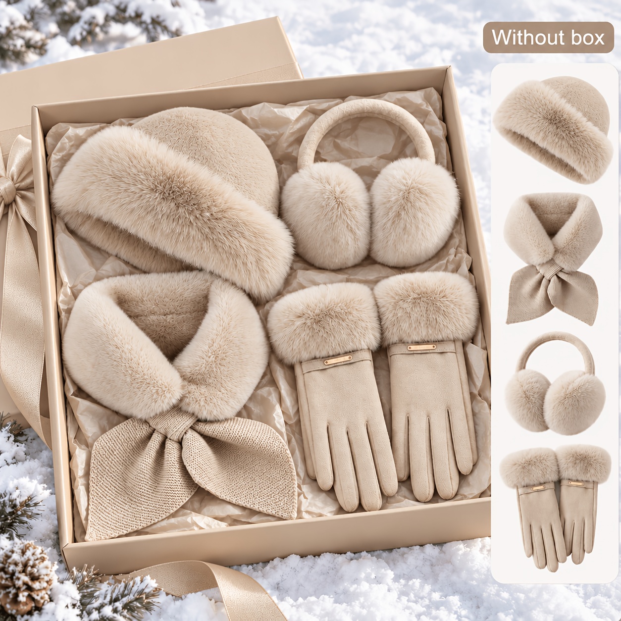 TEMU Women's Winter Warm Additions Set Includes Beanie, Earmuffs, Gloves & Neck Warmer, Machine Washable Earmuffs, Perfect For Cold Weather, Daily