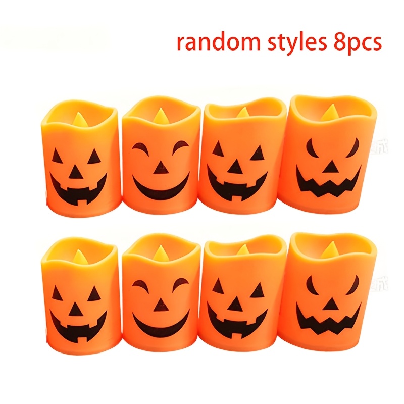 Image of 8pcs Halloween Pumpkin Led Candles, Flameless Lantern-style Tea Lights, Battery-powered Candles, Random Styles, Suitable For Halloween Party Table Decor And Indoor Fall Decoration