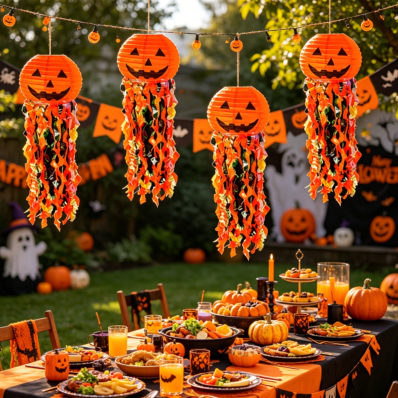 4pcs Halloween Pumpkin Lanterns | Jack-o-lantern Hanging Lanterns With Tassels For Halloween Party