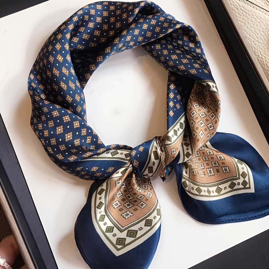 E-shop Eleganter klassischer marineblauer quadratischer Schal, geeignet für weichen, glatten Satinstoff, atmungsaktives, winddichtes Quadratdesign, für