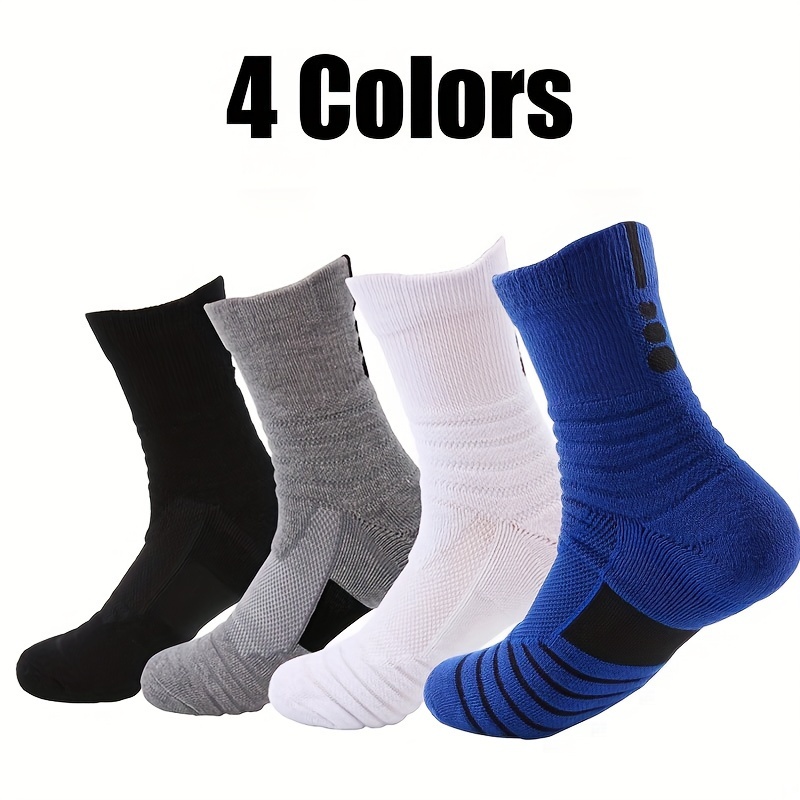 

4 Pairs Men's Fitness Basketball Running Outdoor Mid-calf Sports Socks, Running Socks Men Cushion Padded Anti-blister, Moisture Wick Cooling, Athletic Socks Crew