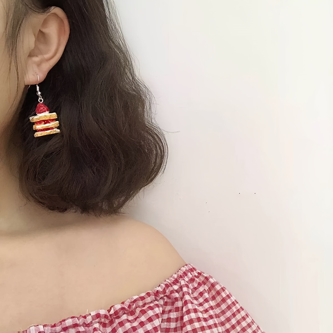 

Strawberry Cake Slice Dangle Earrings - Quirky Cartoon Design, Alloy & Resin, , Cute And For Students And Fun Food Enthusiasts, Strawberry Themed Items