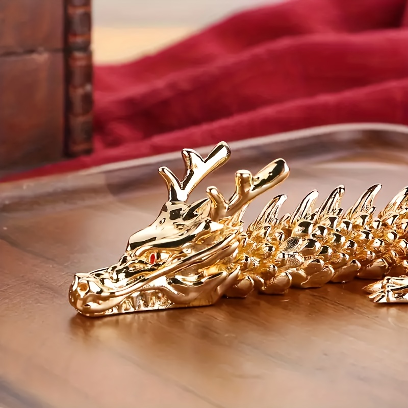 

Lucky Dragon Figurine - 3d Alloy Golden Dragon With Movable Limbs, Perfect For Office Desk Decor