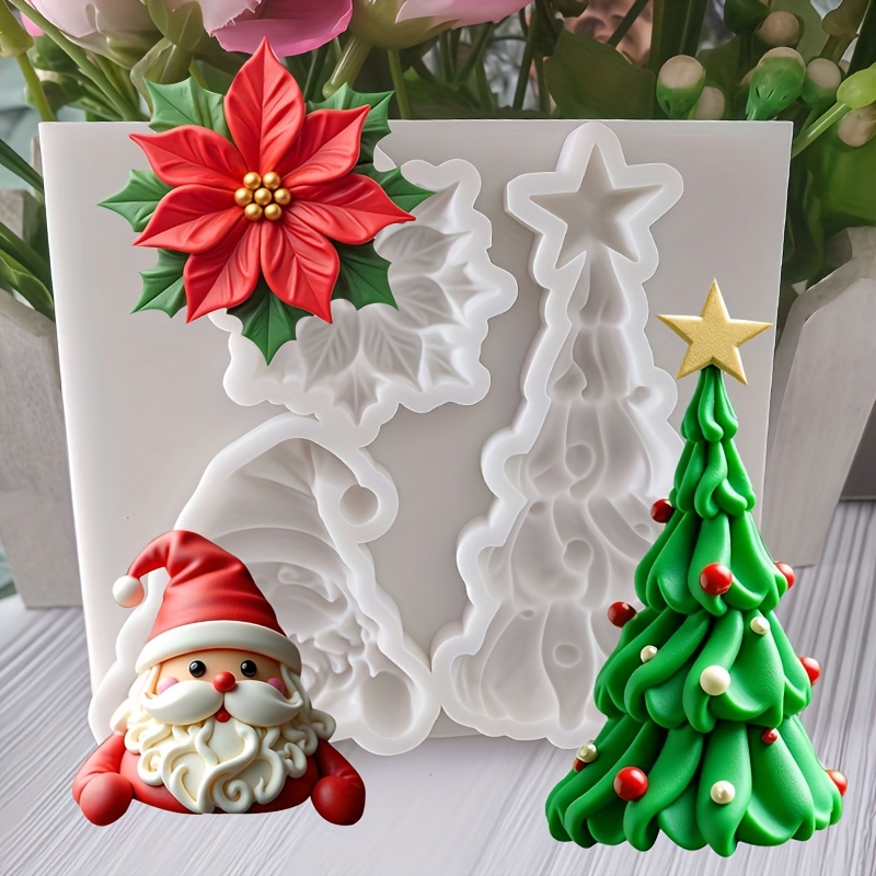 TEMU A Christmas Santa Claus, Christmas Tree, Holly Leaf And Berry Resin Clay Plaster Silicone Mold, Suitable For Diy Decoration