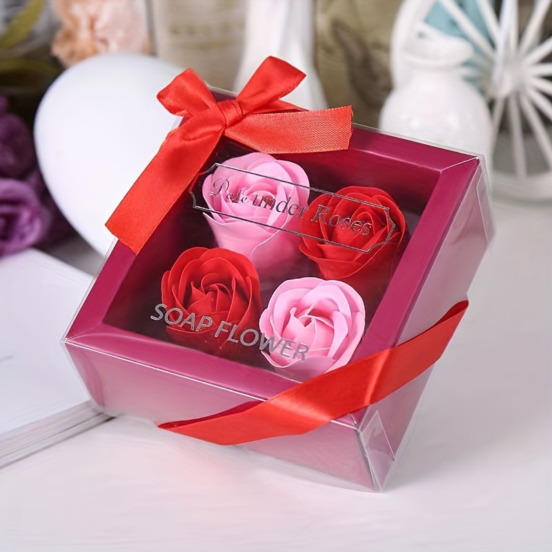 

1pc, Birthday Party Small Gifts, Artificial Flowers, 4 Roses, , Gift Boxes, Romantic Valentine's Day Gifts, Mother's Day Gifts For Mom, Surprise Christmas Gifts For Friends, Wedding Gifts