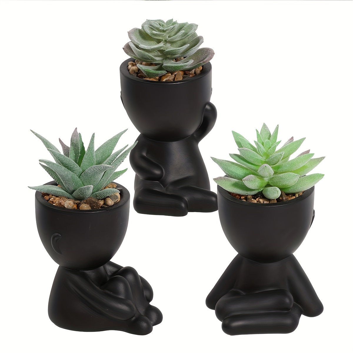 Plantas artificiales de interior en macetas, plantas artificiales al aire  libre, mini plantas suculentas verdes en cerámica negra estética para baño