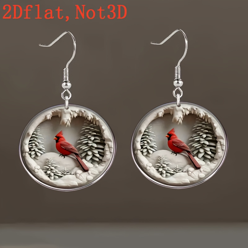 TEMU 2d Flat, 2dflat Elegant Winter Acrylic Dangle Earrings - Snowy Pine Trees & Snowflakes Design, Hypoallergenic Alloy Hooks For, Parties, - Perfect Jewelry For Women