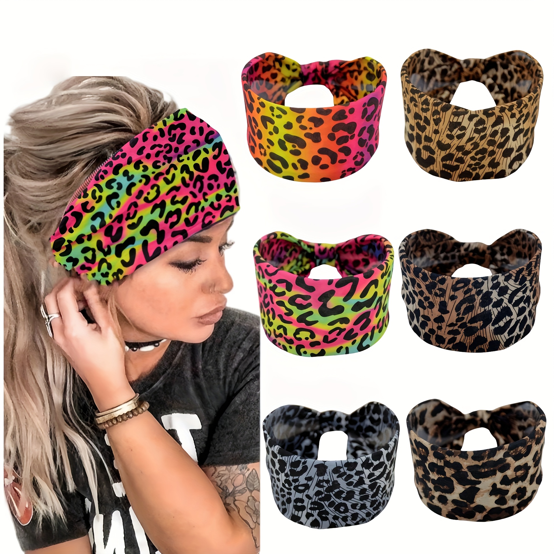 6pcs Chic Leopard Print Wide Headbands For Women - Yoga & Fashion