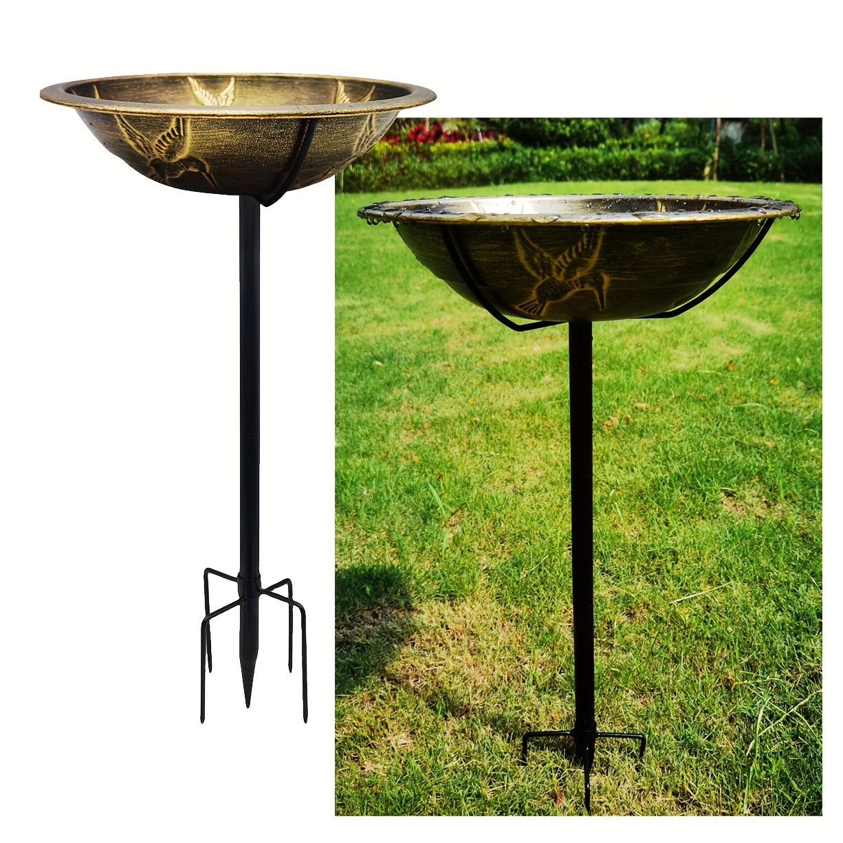 

Elegant Bronze Metal Bird Bath With Stand - 24.4" Tall, 12.8" Diameter - Perfect For Garden Decor & Bird Feeding Station