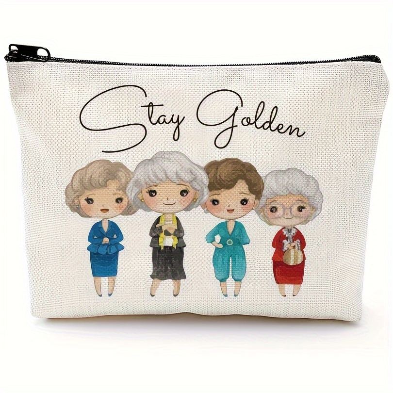 

1pc Double Sided Printing Cartoon Graphic Women's Pattern Storage Bag, "stay Golden" Lightweight Carry-on Bag, Makeup Bag, Coin Purse, Cosmetic Travel Accessories Bag Toiletry Case, Christmas Gifts