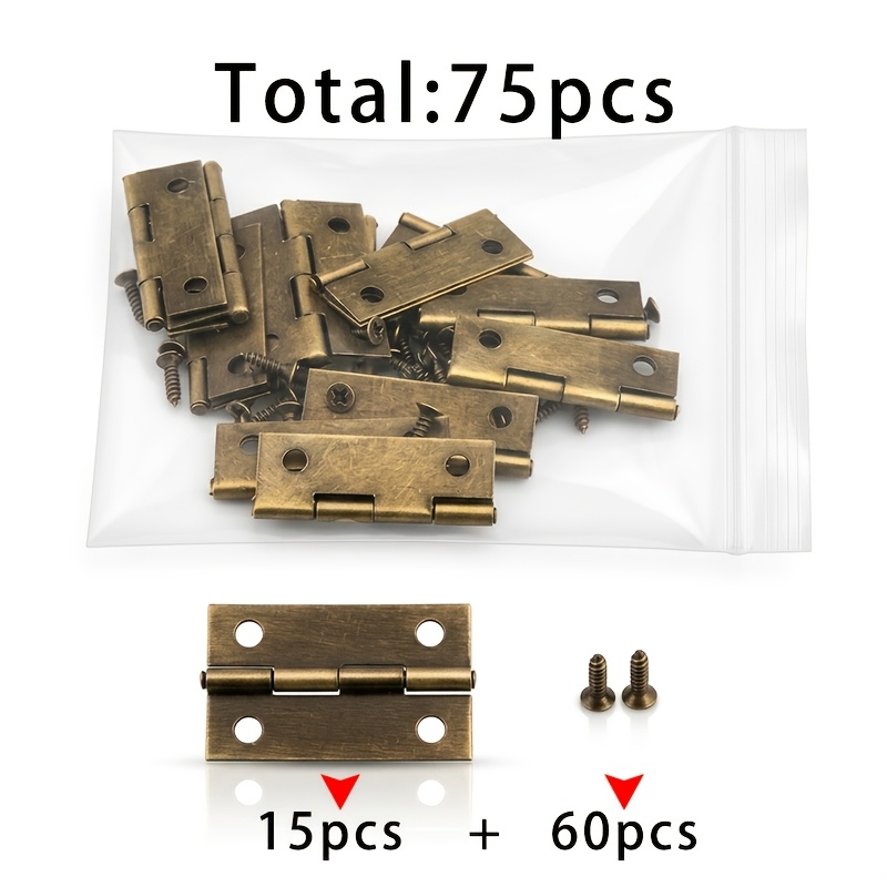 TEMU 15 charnières en laiton antique de 1,5 pouce + 60 vis 2X8, totalisant 75 pièces, ensemble de 15 charnières en laiton antique, petites charnières