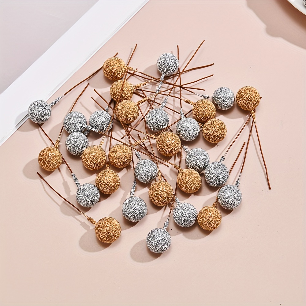 Image of 25pcs, Simulated Golden And Drop Berries Christmas Berries Suitable For Diy Flower Garlands, Headwear, Gift Box Decoration, Desktop Decoration, Suitable For Christmas And Halloween Decoration