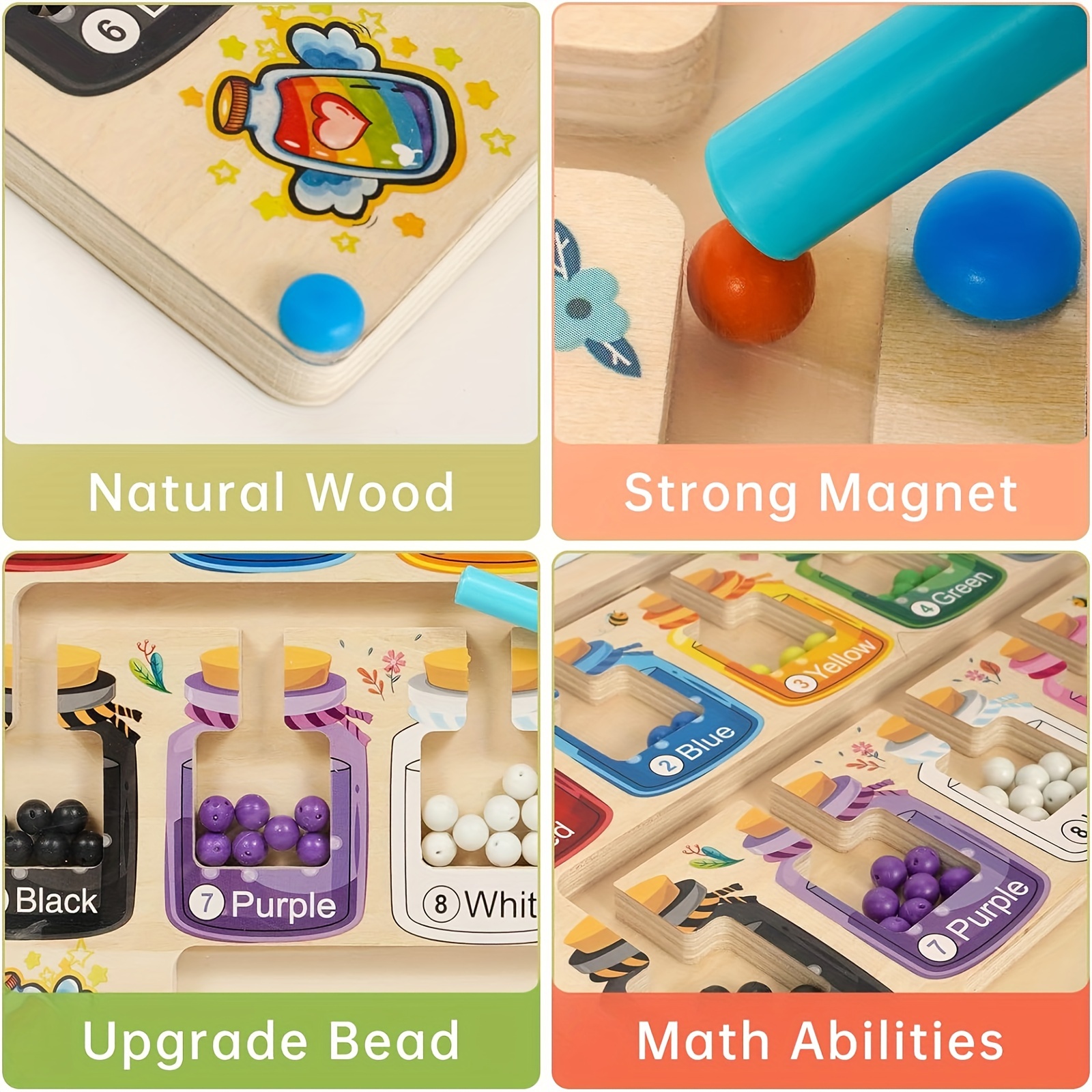 Magnetic Color And Number Maze, Wooden Drift Bottle Magnetic Maze ...