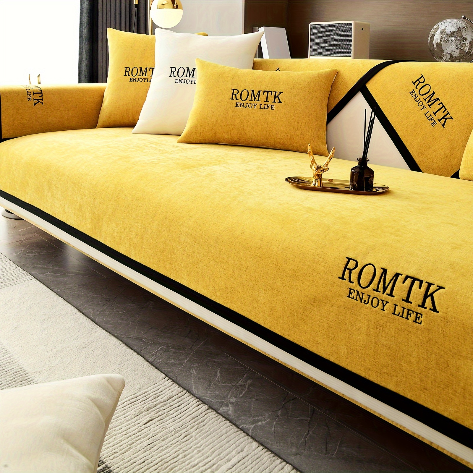 romtk chenille sofa cover geometric embroidery non slip pet Temu