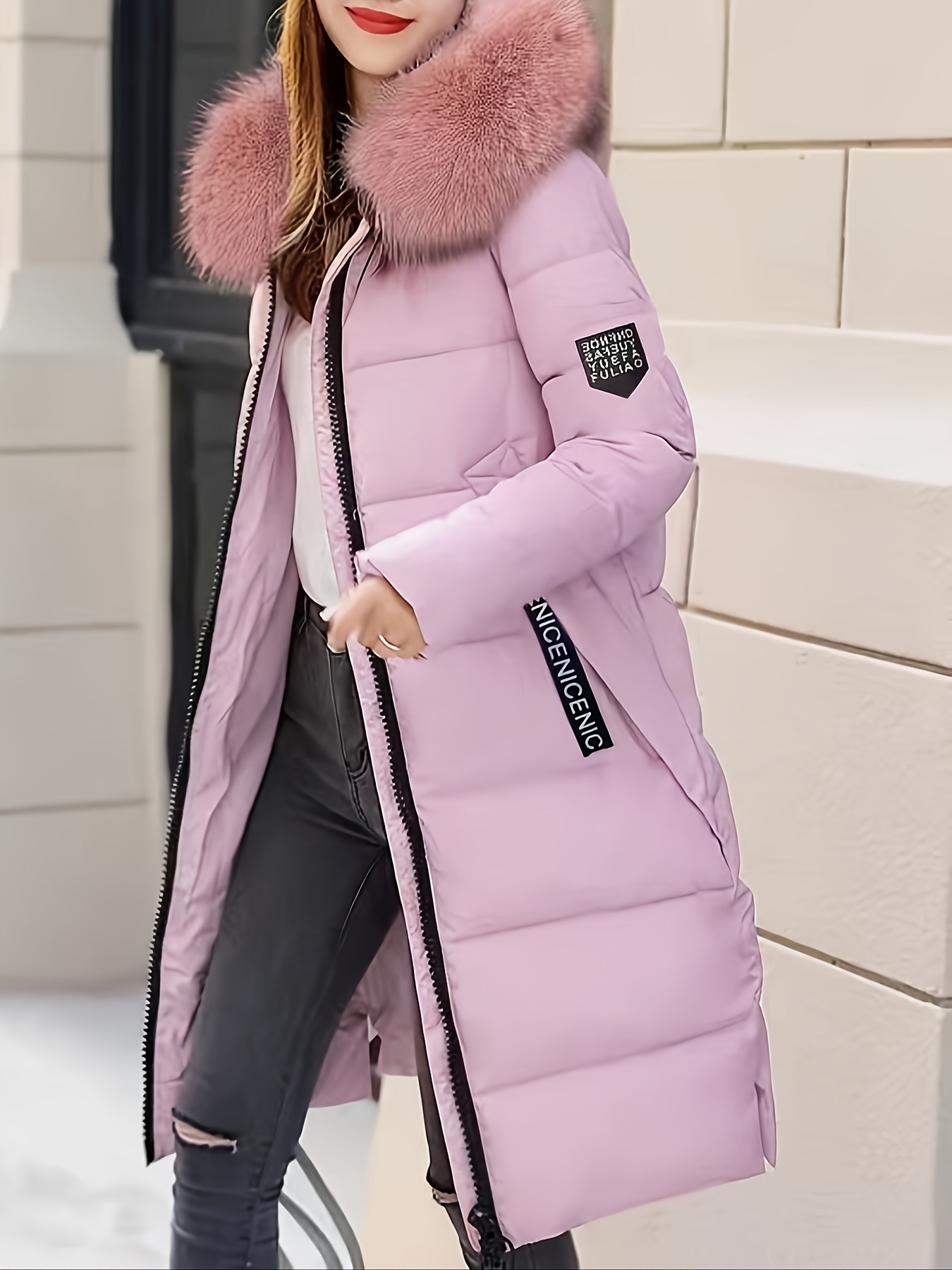 Faux bontkraag rits-up gewatteerde jas