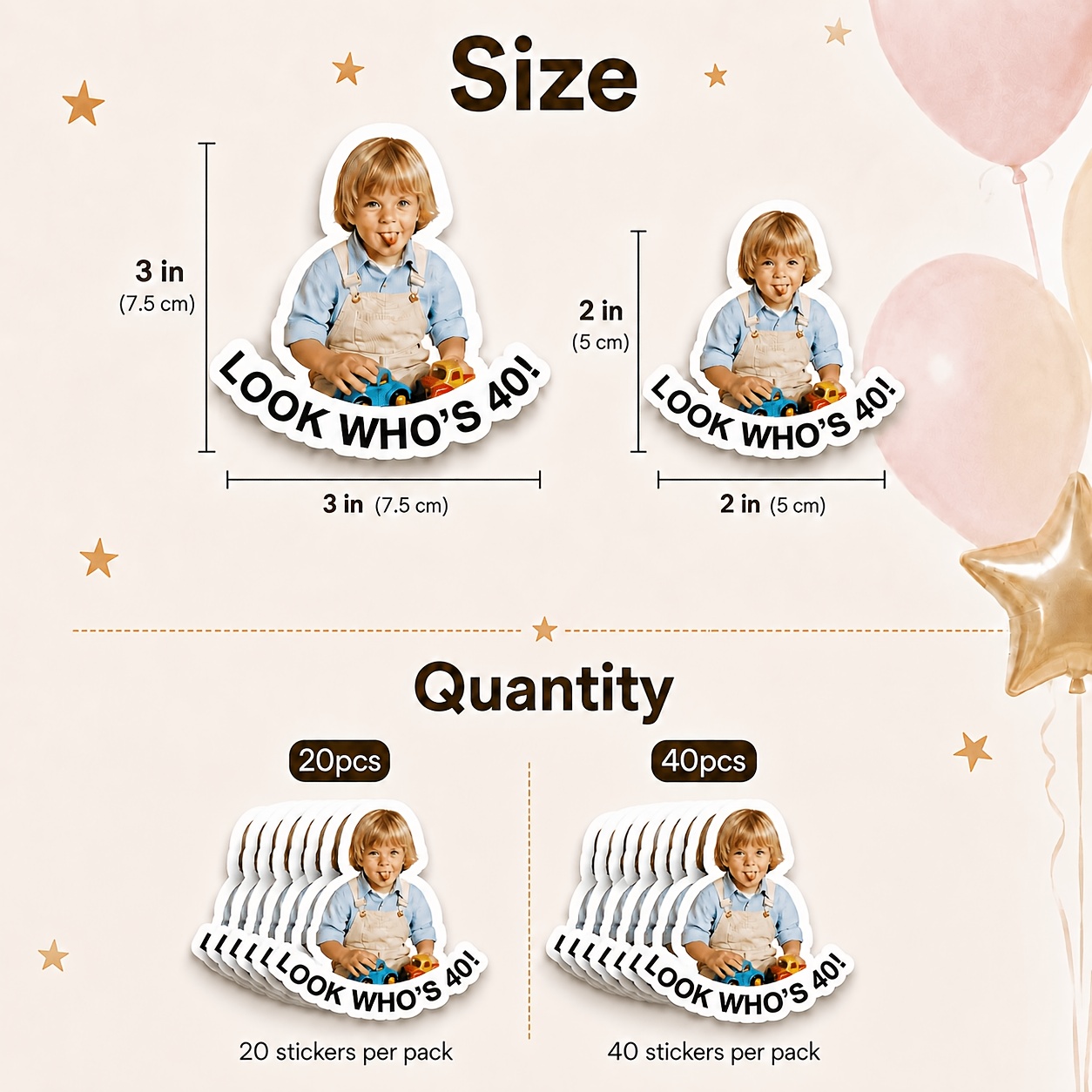 TEMU Custom Birthday Photo Stickers For Party Favors, Personalized Look Who's Turning Age Die Cut Labels With Name Photo & Text, 2in/3in Options,