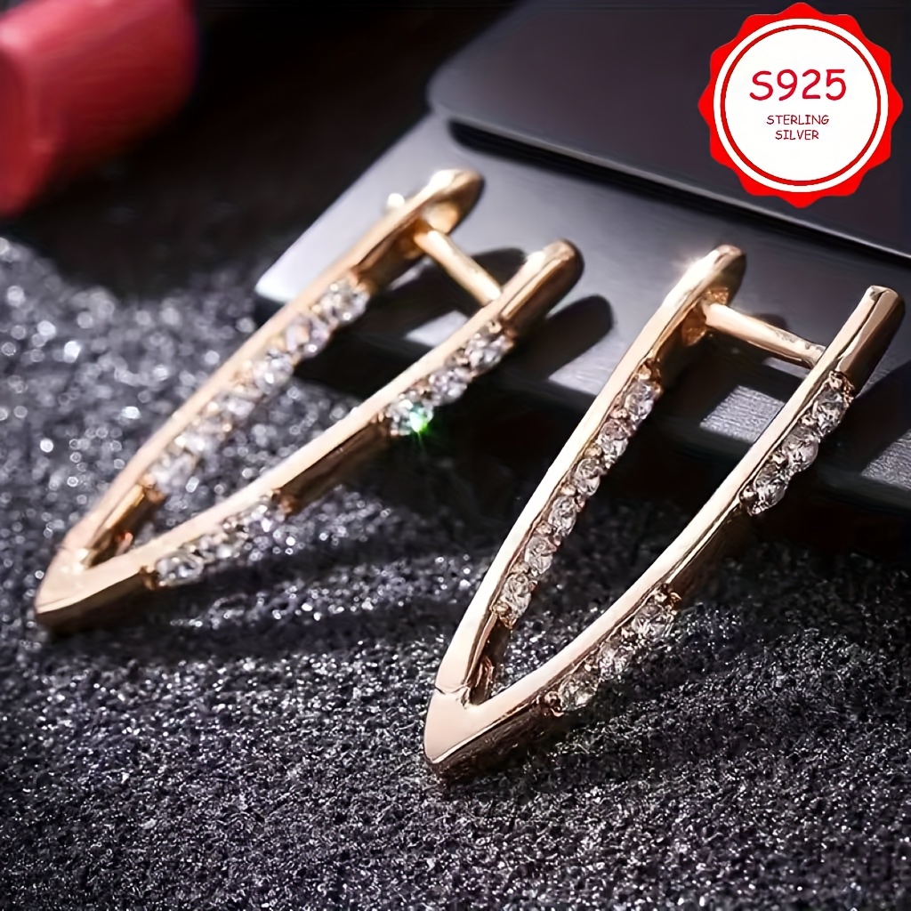 s925 sterling silvery fashionable and luxurious v shaped pendant earrings anti allergy bohemian style suitable for valentines day gifts high quality jewelry for daily vacations Product details 1
