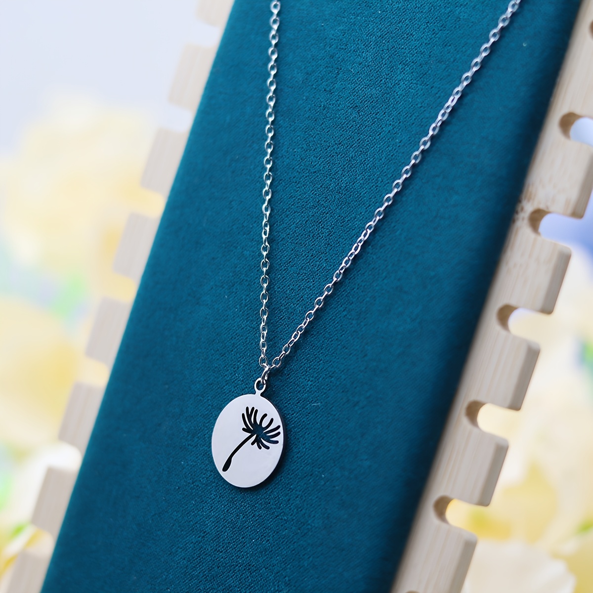 Mini Disc Necklace with The Wind Stirs The Grass Waves Charm
