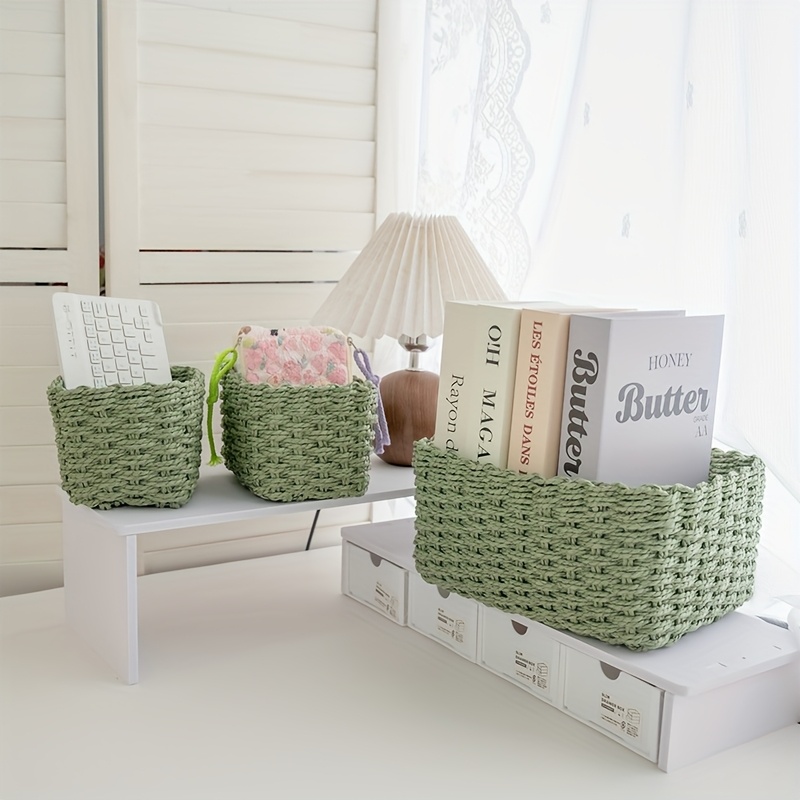TEMU Set Of 3 Large Capacity Handmade Woven Storage Baskets, Suitable For Organizing Desktops, Snacks, Miscellaneous Items, And Bathroom Storage,