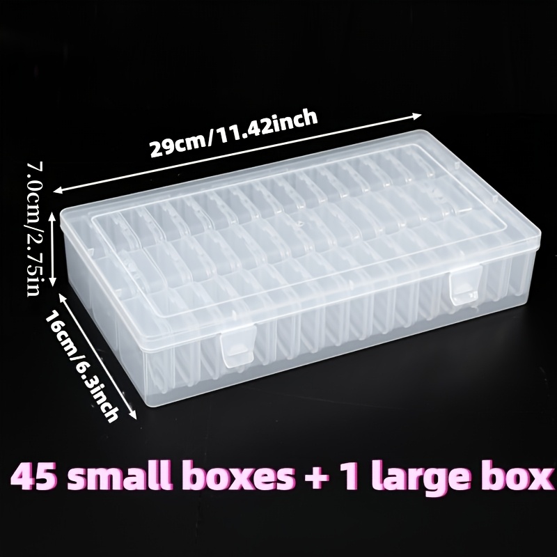 TEMU 46pcs Set (45pcs Small Boxes And 1pc Large Box), Large Capacity Transparent Plastic Compartmentalized Box, Suitable For Bead, Stringing Beads,