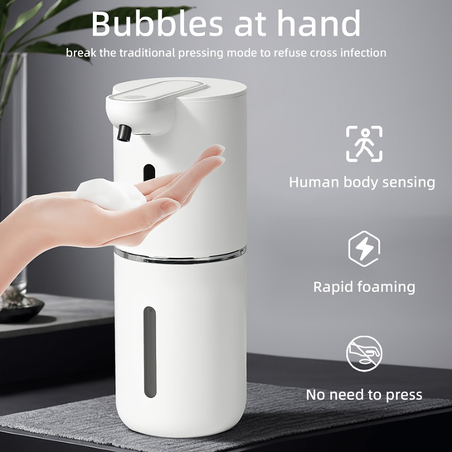 Image of A 400ml Rechargeable Automatic Sensor Soap Dispenser That Wall-mounted, Suitable For Foam Hand Soap With Automatic Sensing, 1pc