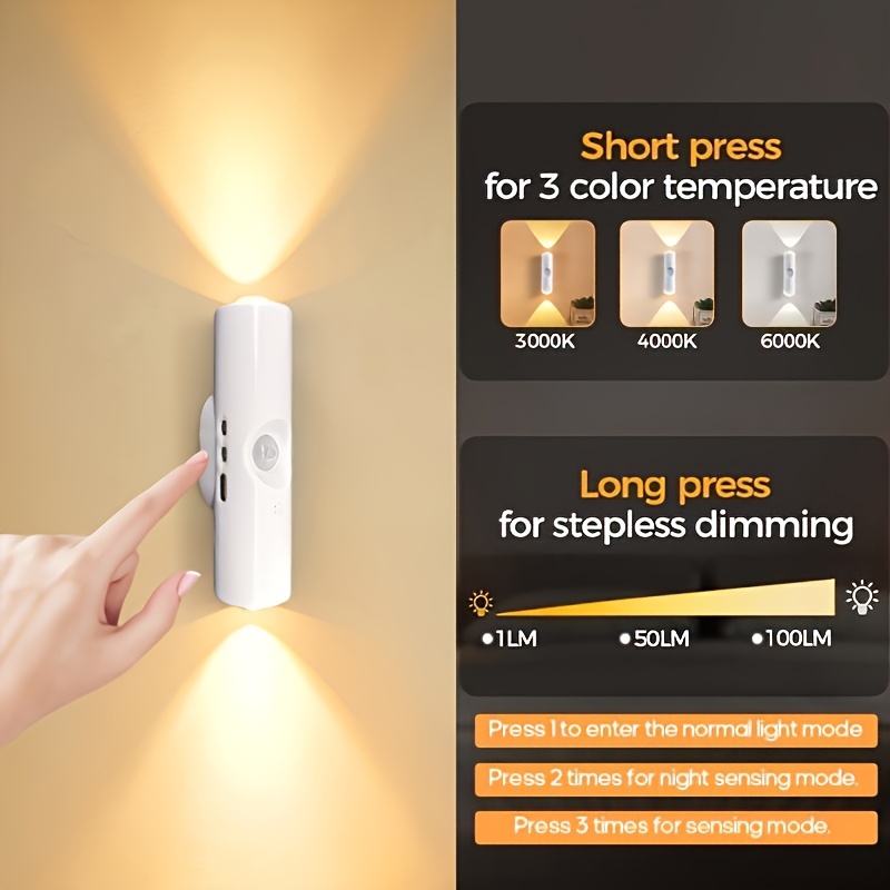2/4pcs Luz Nocturna Inteligente con Sensor, Lámpara de Pared con Sensor, Luz Decorativa LED para Habitación, Luz Nocturna Recargable USB Blanca para Mesita de Noche, Iluminación Navideña para Dormitorio, Adecuada para Dormitorio, Pasillo, Escaleras y Oficina, Luz Ambiental - Imagen 9