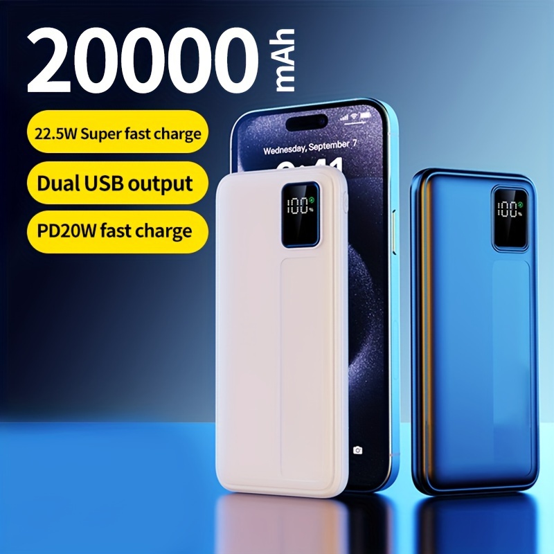 

20000mah , 22.5w/pd20w Super Charging, Led Battery Display, , Phone Charger Suitable For Iphone15pro/14max/13/12 / (usb, -c), Battery Category: Phone