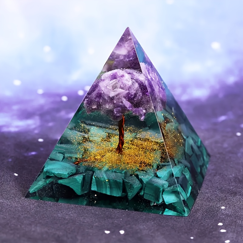 Image of A 1pc Pyramid Made Of Crystal, Featuring Malachite And Amethyst Trees, Is Who Natural Crystals.