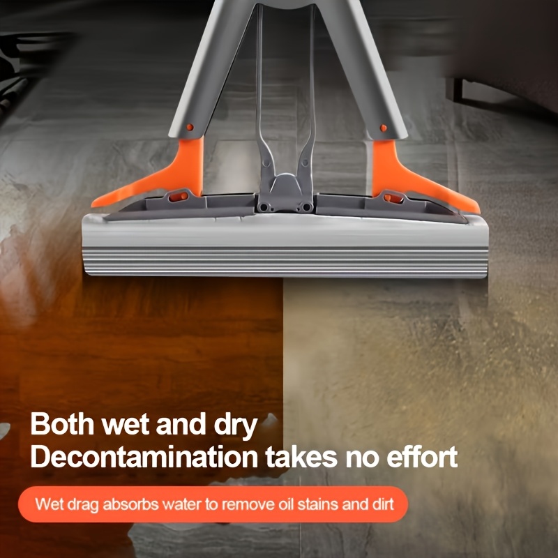 multifunctional double fold foam mop with 2 replacement heads sponge mop folded in half to squeeze out water without hand washing enlarged and thickened absorbent one   lazy   floor cleaning artifact mops for floor cleaning 3