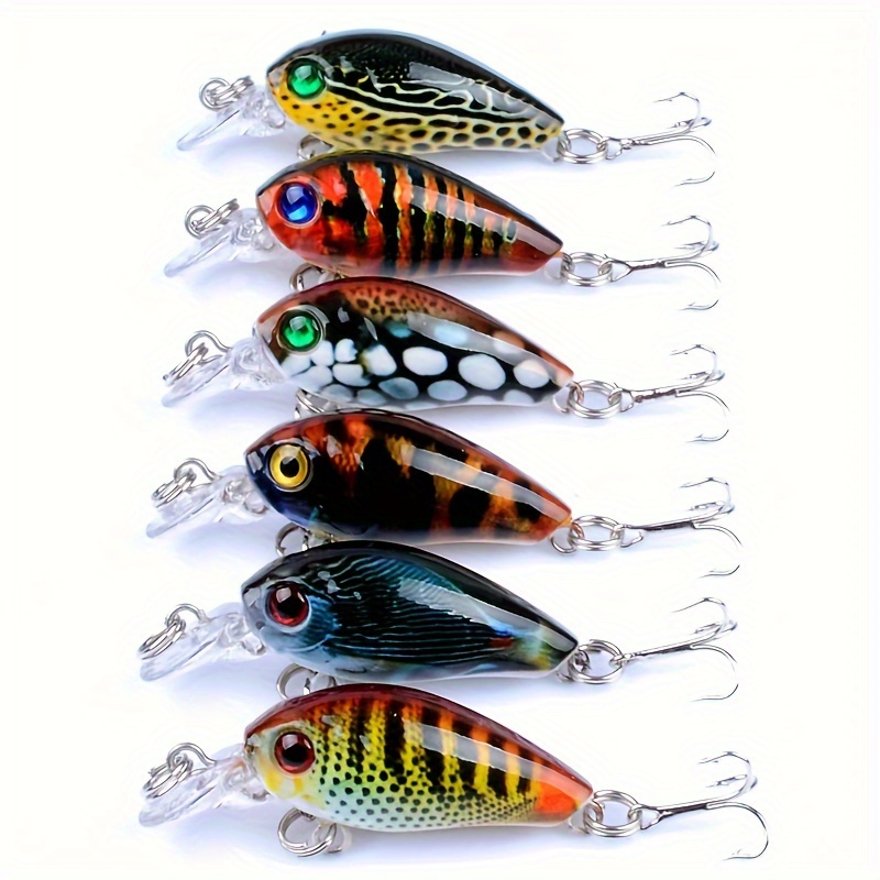 

6pcs Bionic Crank Bait, Mini Fishing Lure With Treble Hook, Fishing Accessory For Freshwater And Saltwater