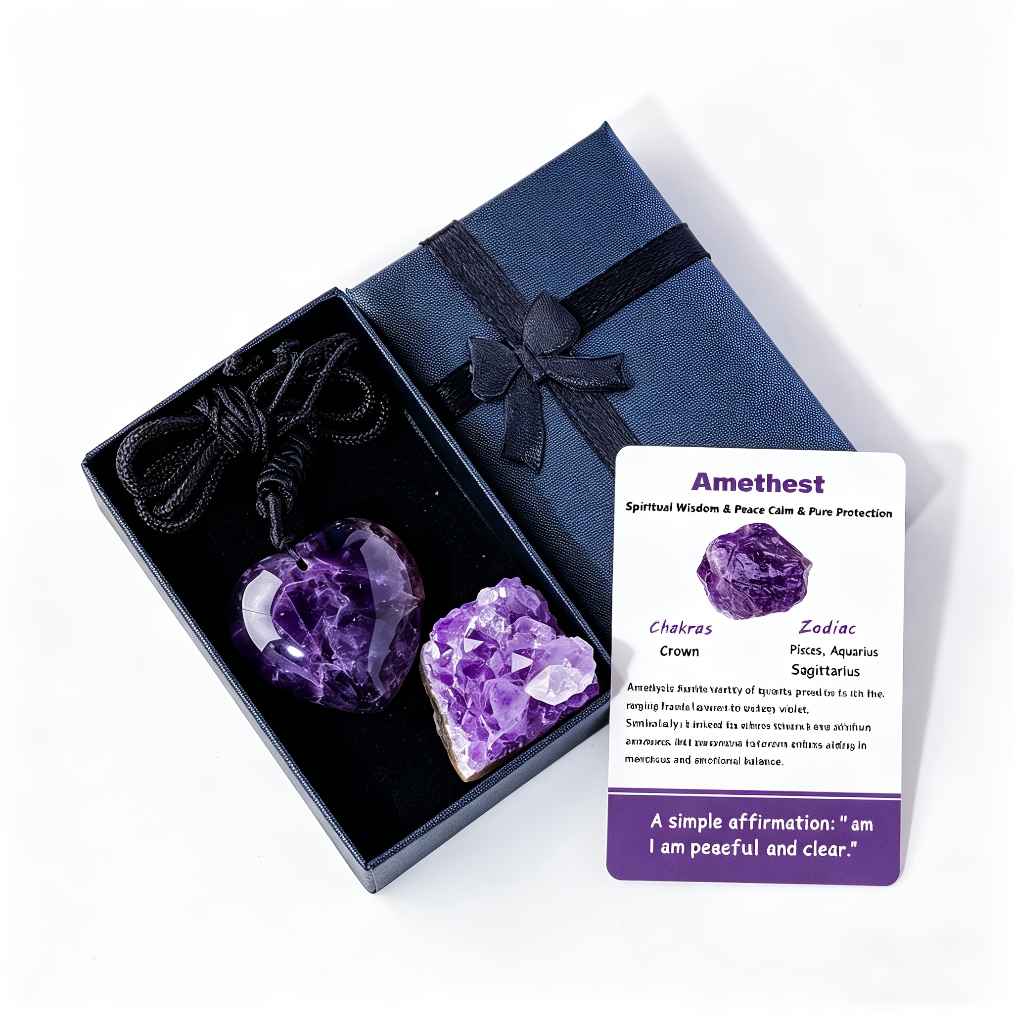 TEMU Set da 4 pezzi: Ciondolo a cuore in naturale + Gruppo di ametiste + Scatola regalo + Biglietto d' elegante - di gioielli in in stile boutique;