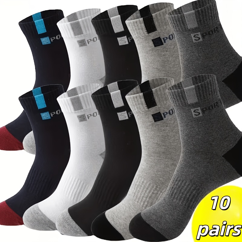 E-shop 10/5 Paar atmungsaktive Herren-Sportsocken, modische Lauf-Sportsocken für den Außenbereich mit Buchstaben-Aufdruck, hochelastisch, 100 %