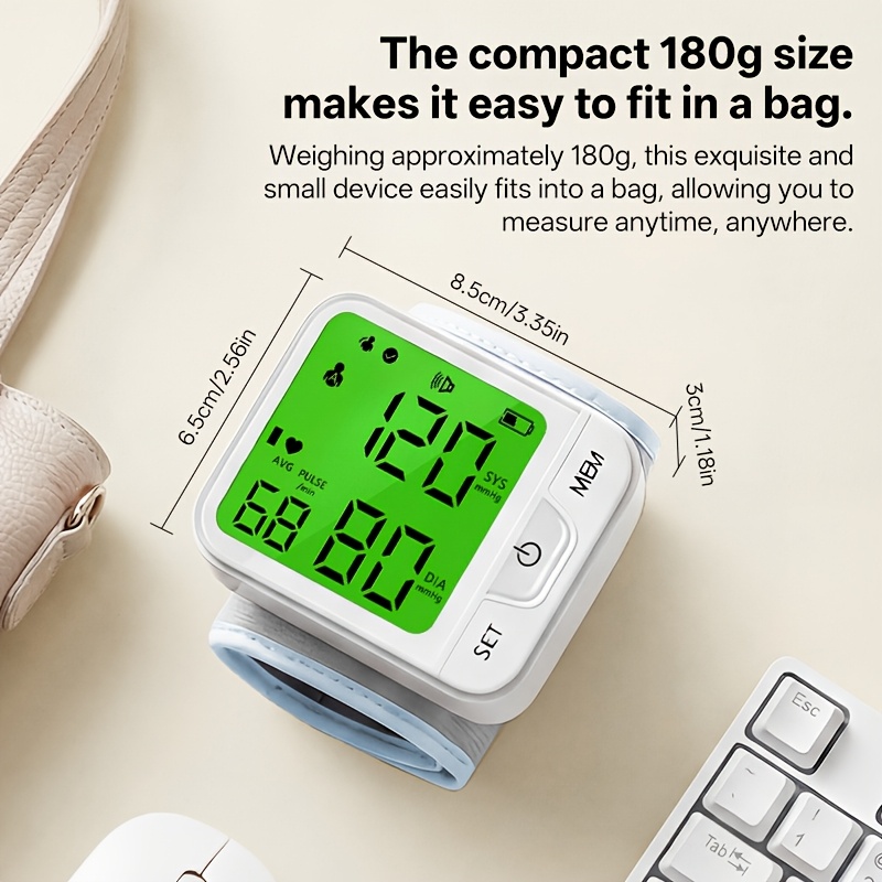 Wrist Blood Pressure Monitor – Automatic Digital BP Monitor with Adjustable Cuff, Large LCD Display, Pulse Rate & Irregular Heartbeat Detection, Portable Home Use Blood Pressure Machine for Seniors and Adults 