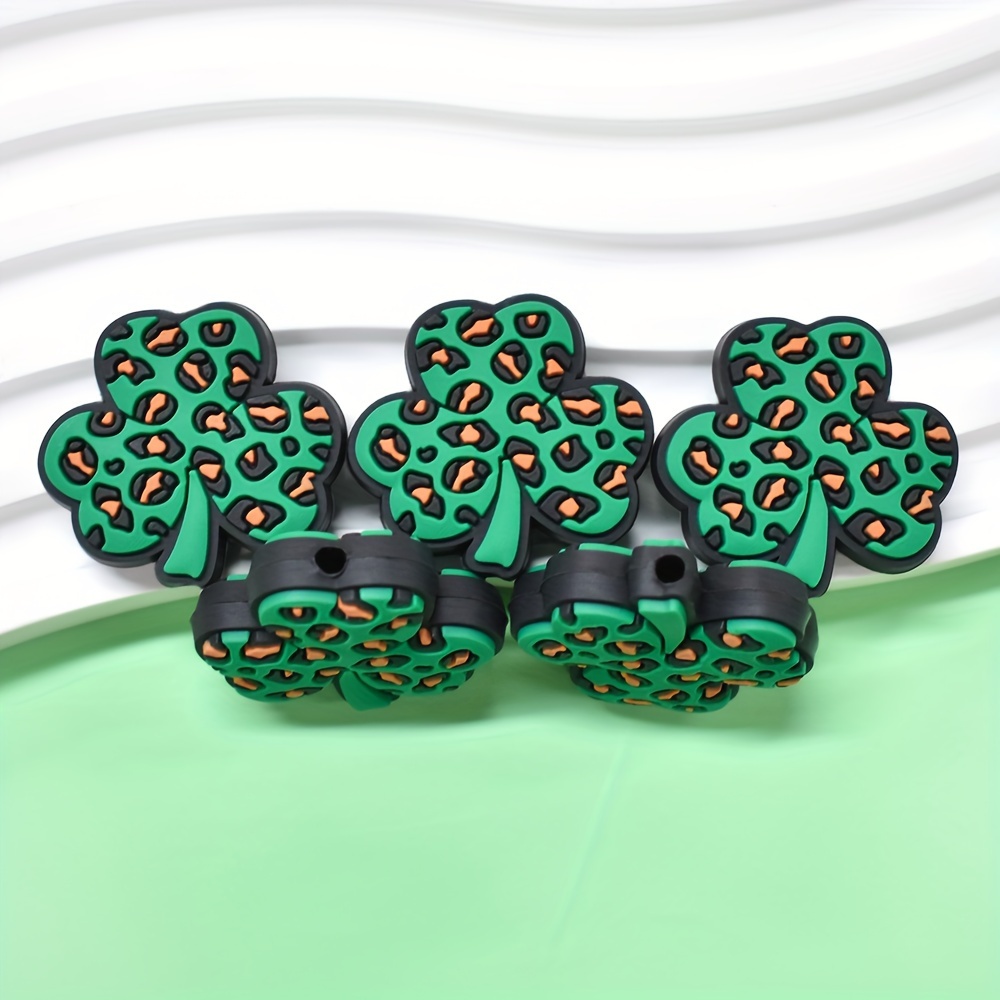 

5pcs/set, Plastic, Plant Series Pen Beads, Clover Pen Beads, Suitable For Making Diy Bracelet Creative Keychain Bag Chain Supplies Accessories Party Gift, No Pen