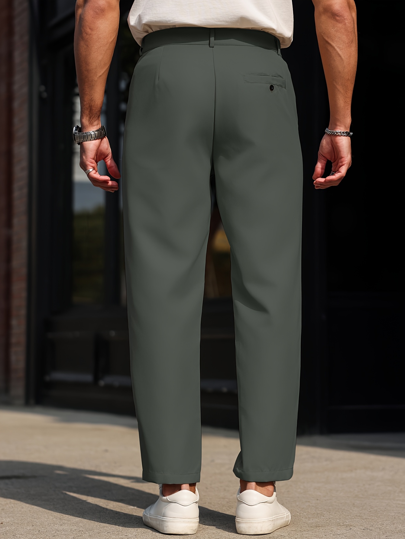 Men's Slim-Fit Casual Dress Pants - Solid Beige, Machine Washable, Straight Leg Design with Side Pockets, Perfect for Business or Leisure Outings, Allseason Trousers | Straight Leg Pants | Internal Zipper Closure