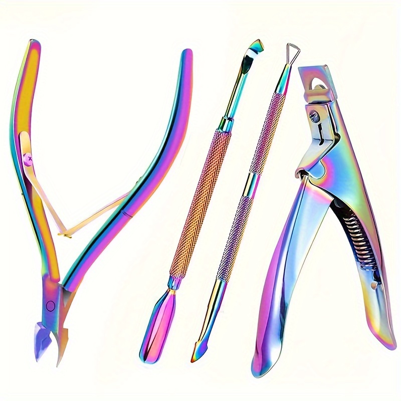 

Rainbow Titanium 4-piece Stainless Steel Manicure Set - Nail Clippers, Cuticle Pusher, Edge Cutter, Dead Skin Remover - Nail & Pedicure Grooming Tools With Sharp Blades And Comfort Grip