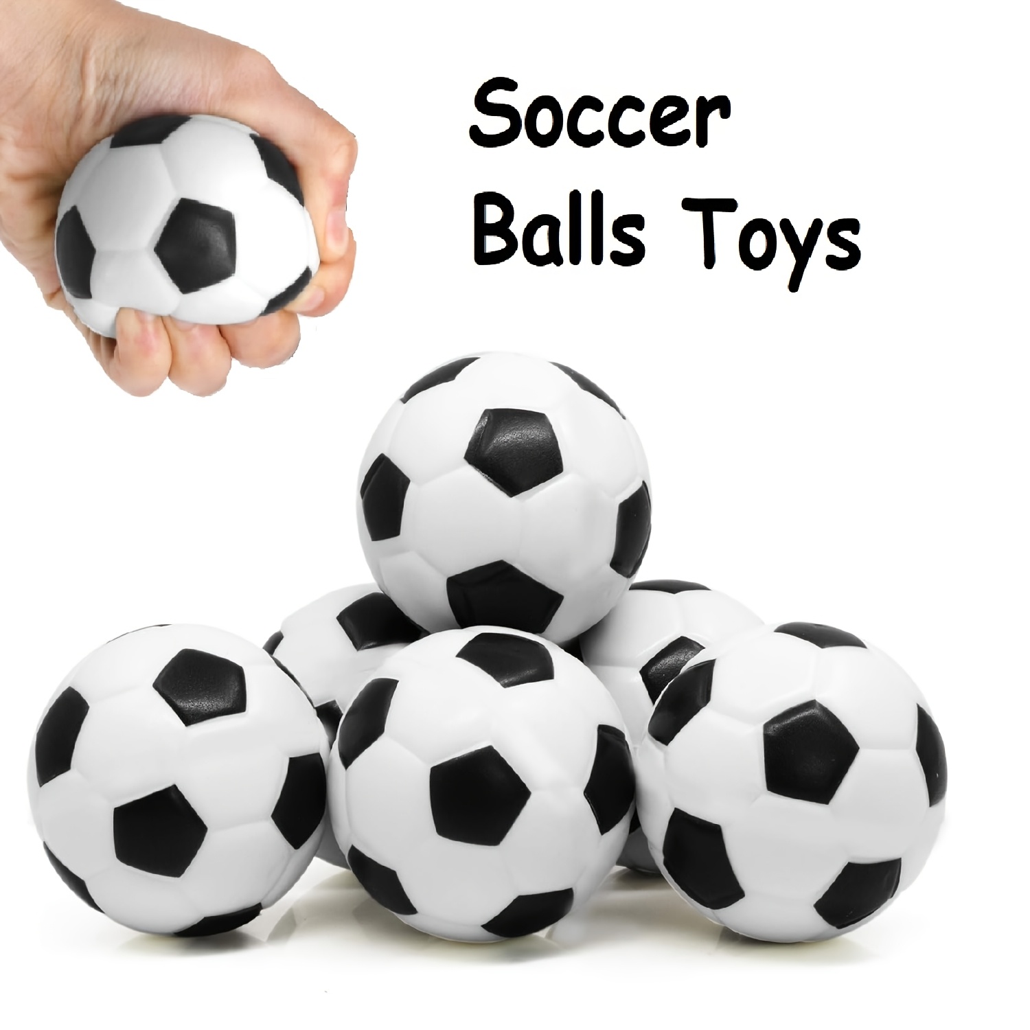6pcs , Squeezable Soccers, Squeeze Balls, Soccer Party Favor Toys, Fidget Toys, Ball Games, Squeezable Stress Soccers, Carnival Prizes Gifts, Birthday Christmas Gifts New Year's Gifts For Soccer Fans