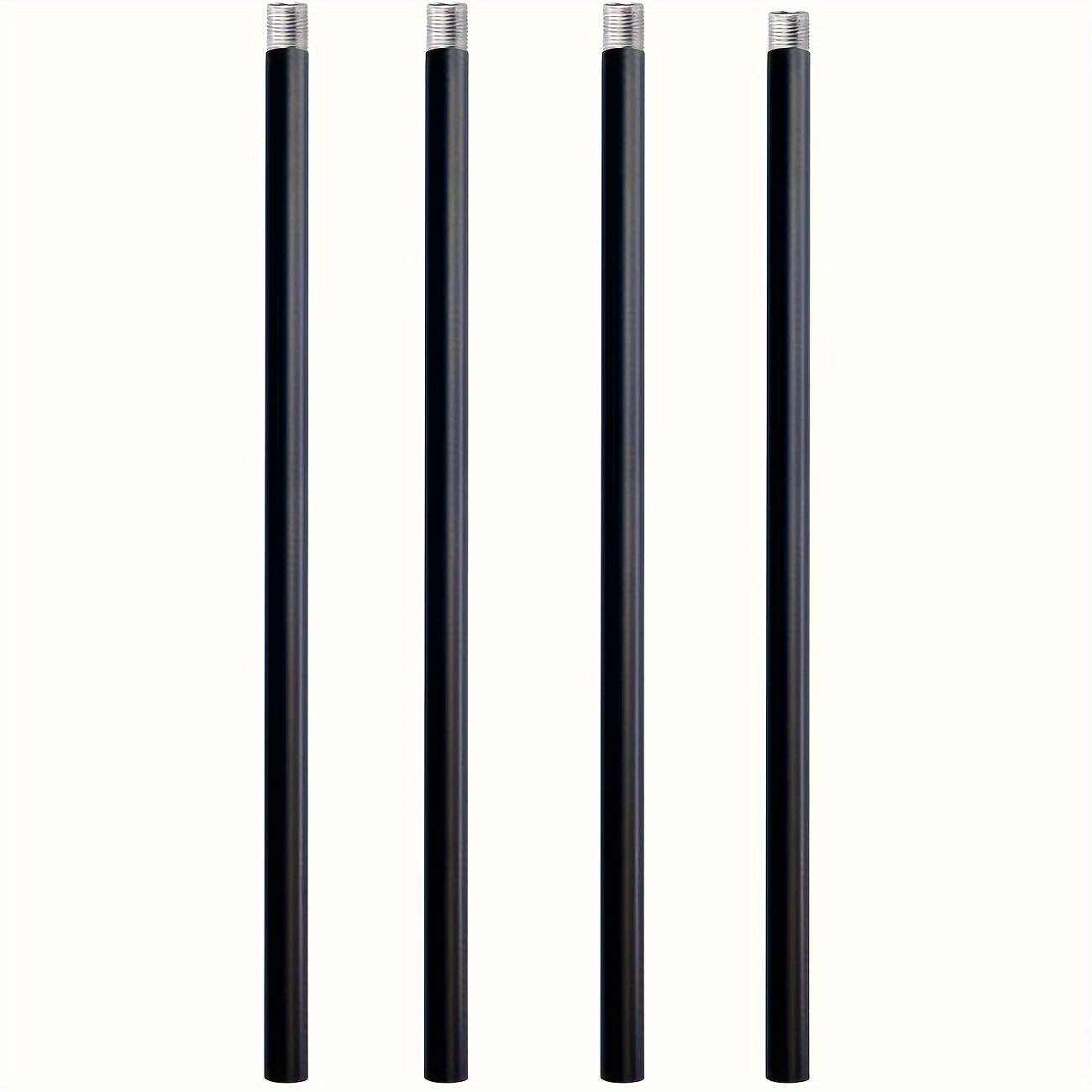 Image of 4pcs Matte Black/silvery M10 Threaded Extension Rods, 12" - Ideal For Pendant Lights, Island Lighting & Chandeliers