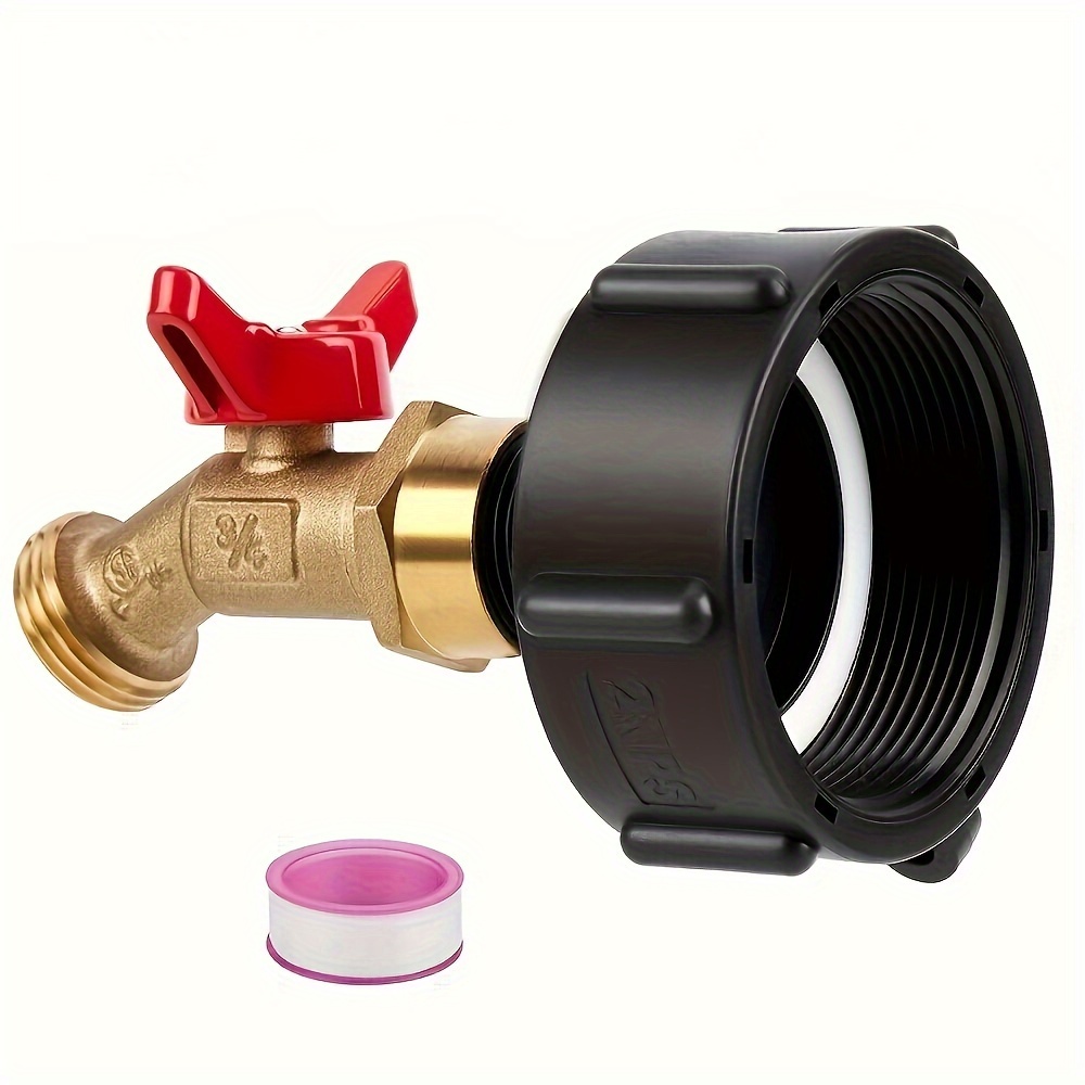 

1pc, Ibc Tank Fitting, 2.36'' Fine Thread Adapter For 275-330 Gallon Ibc Tote Tank, Ibc Tote Aadpter With Brass Hose Faucet Valve (3/4" Female Npt Inlet×3/4" Ght Outlet), Garden Hose Quick Connector