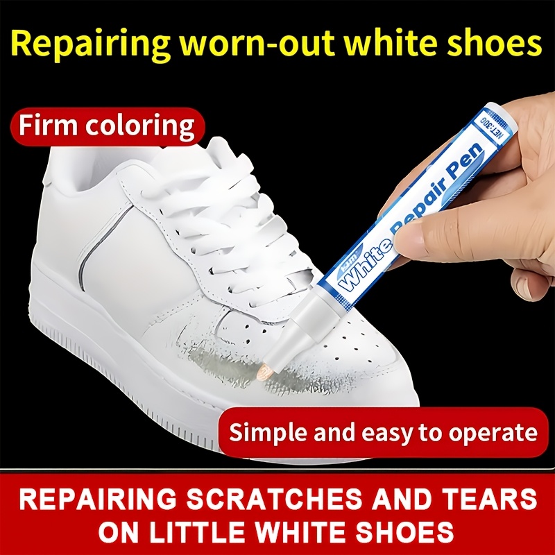 white   upper repair pen used to fix scratches and wear on white   non fading and water resistant   repair method to restore     upper